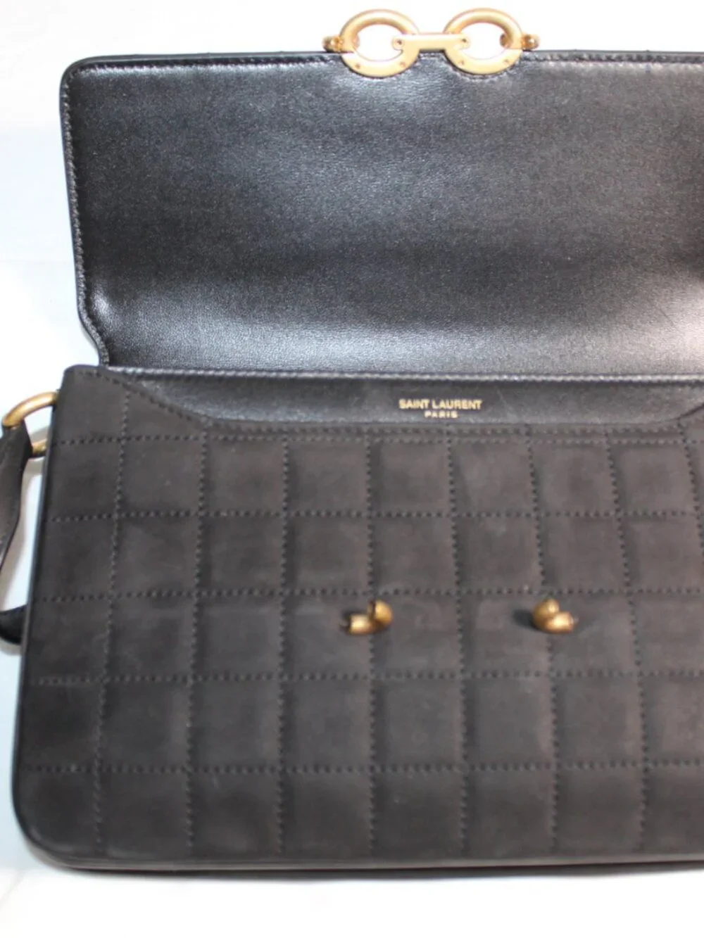 NEW Saint Laurent YSL Black Le Maillon Satchel Shoulder Bag Suede Leather